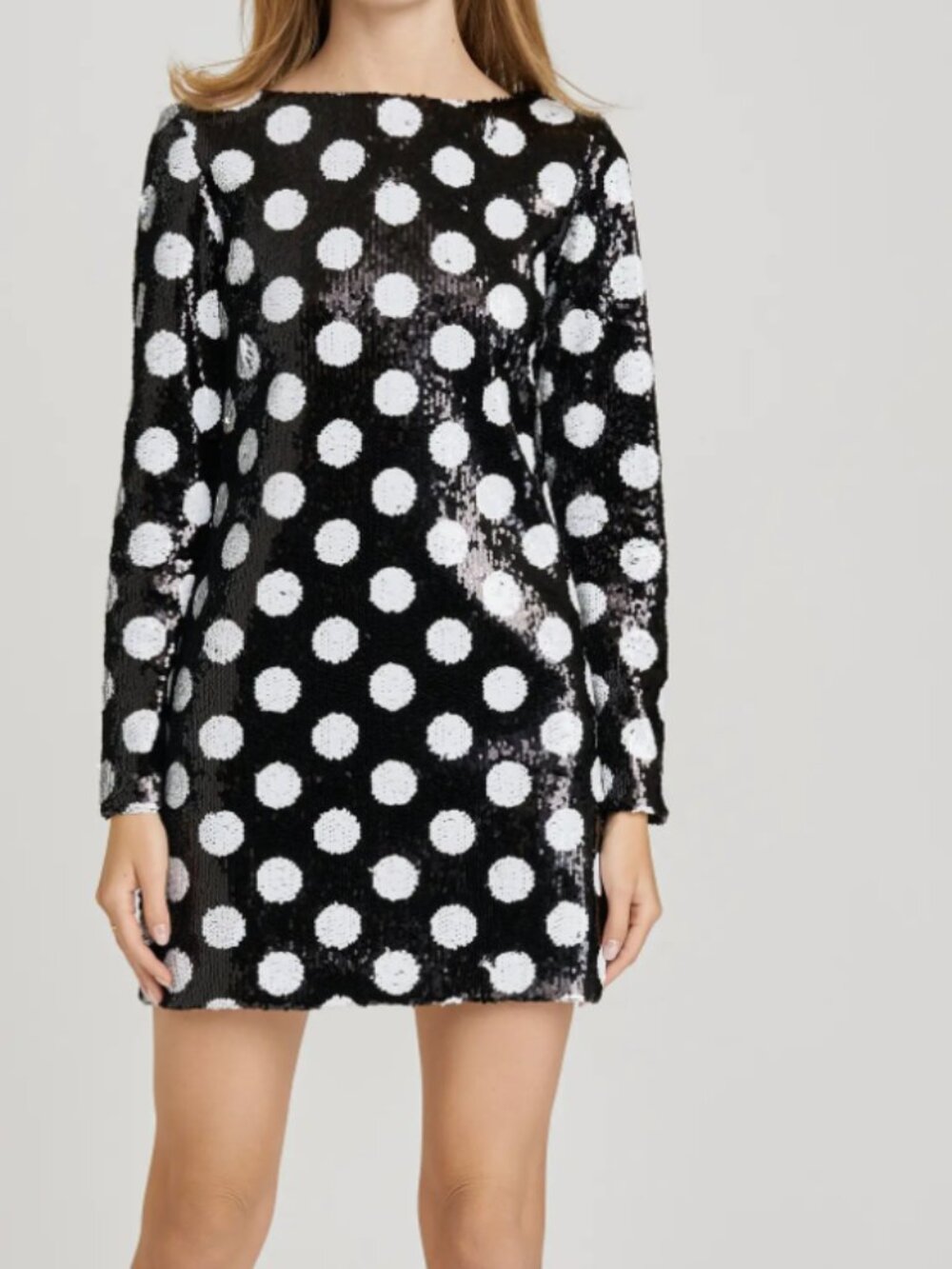 Wayf Black and White Polka Dot Dress-Betty Long Sleeve Sequin Minidress 8